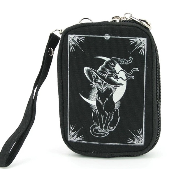 comeco Handbags - Black Cat Moon Witches Wristlet.  Canvas. Witchy gothic black cat. NWT​